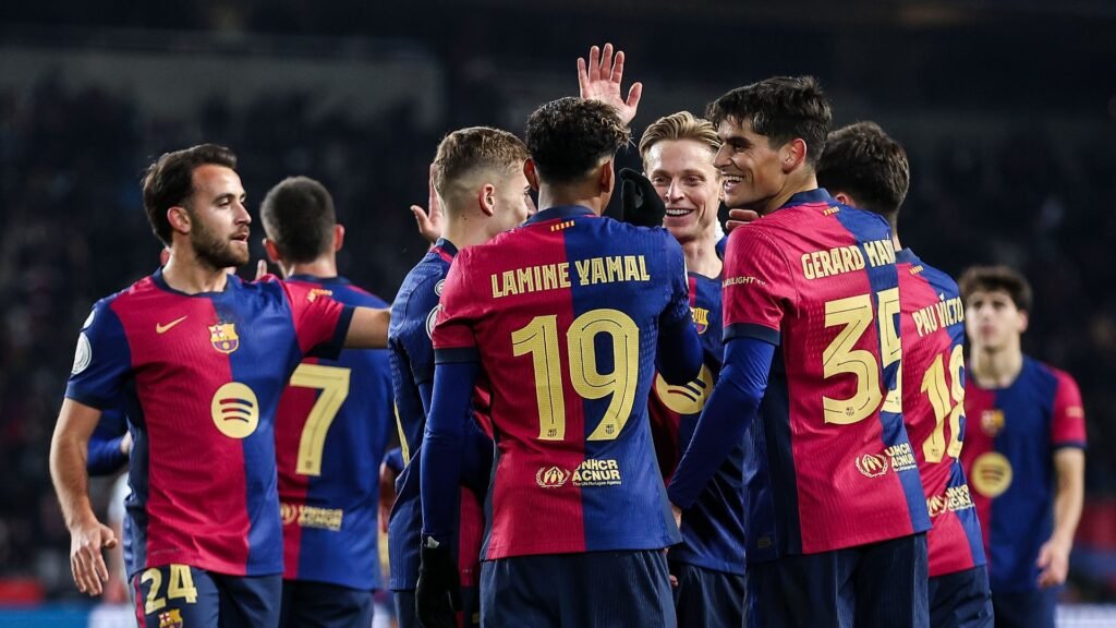 El Barcelona de Flick celebrando un gol.