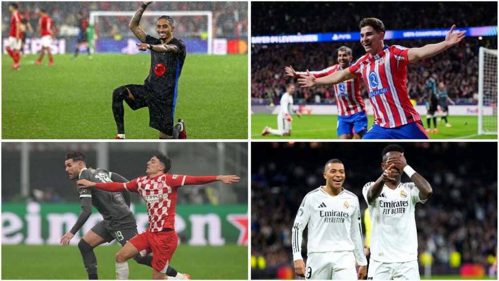 Montaje de fotos de FC Barcelona, Atlético de Madrid, Girona y Real Madrid en Champions