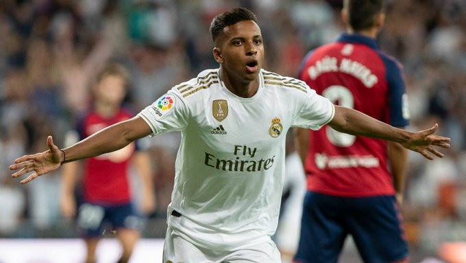 Rodrygo Goes celebrando gol con Real Madrid