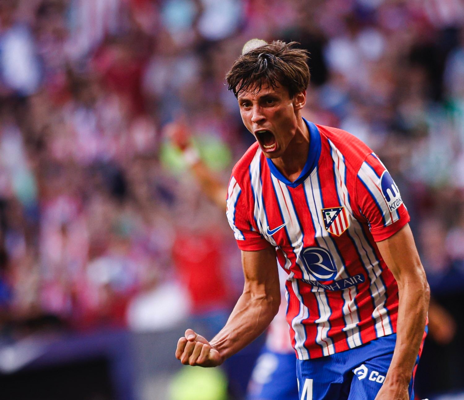 Robin Le Normand celebrando su primer gol con el Atlético de Madrid