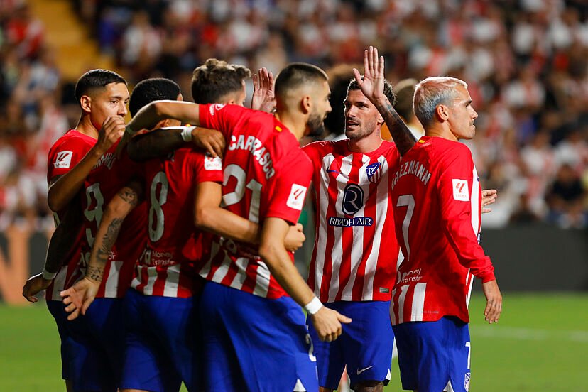 El equipo tras meter un gol. Fuente: Atlético de Madrid