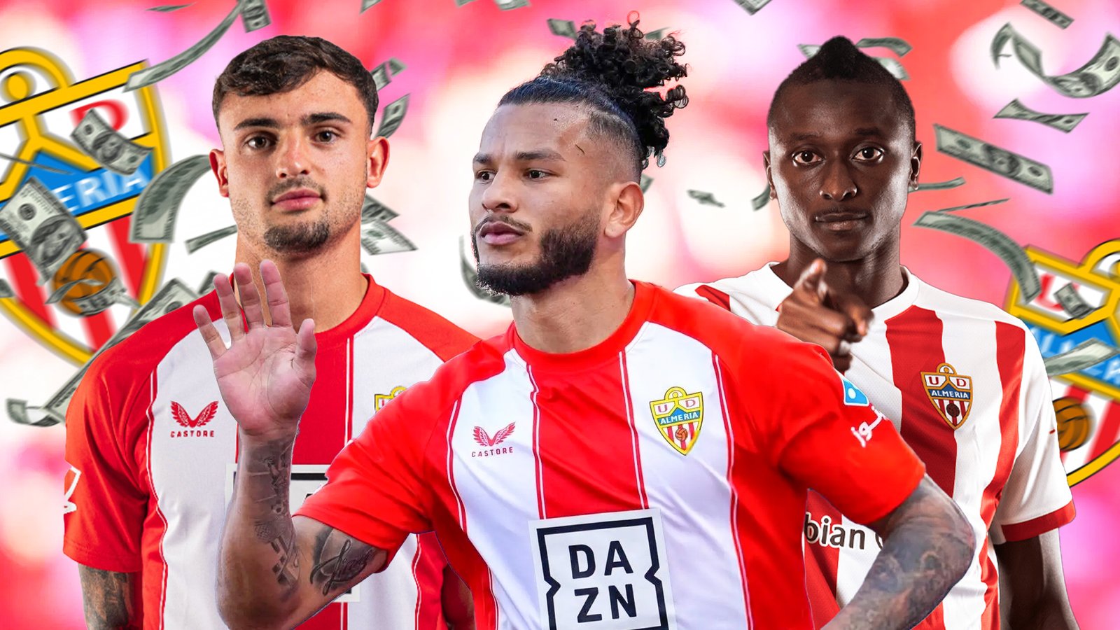 Luis Suárez, Marc Pubill y Umar Sadiq con la camiseta de la UD Almería. Elaboración propia.