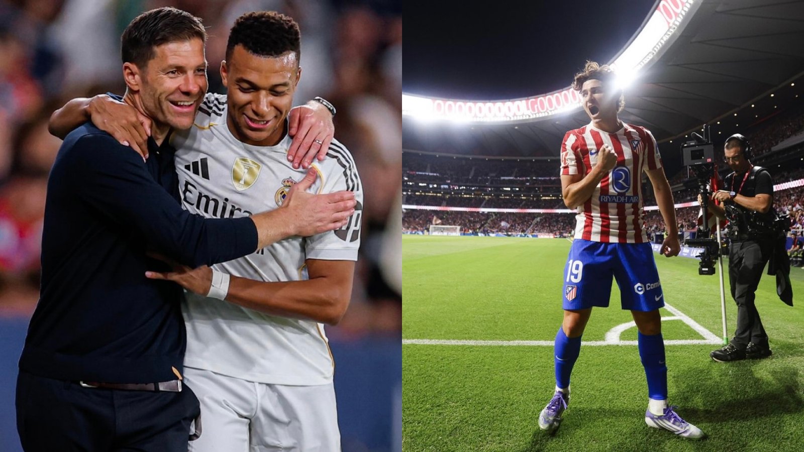 Mbappé y Xabi Alonso. Julián Álvarez celebrando un gol / Via: X @realmadrid @Atleti