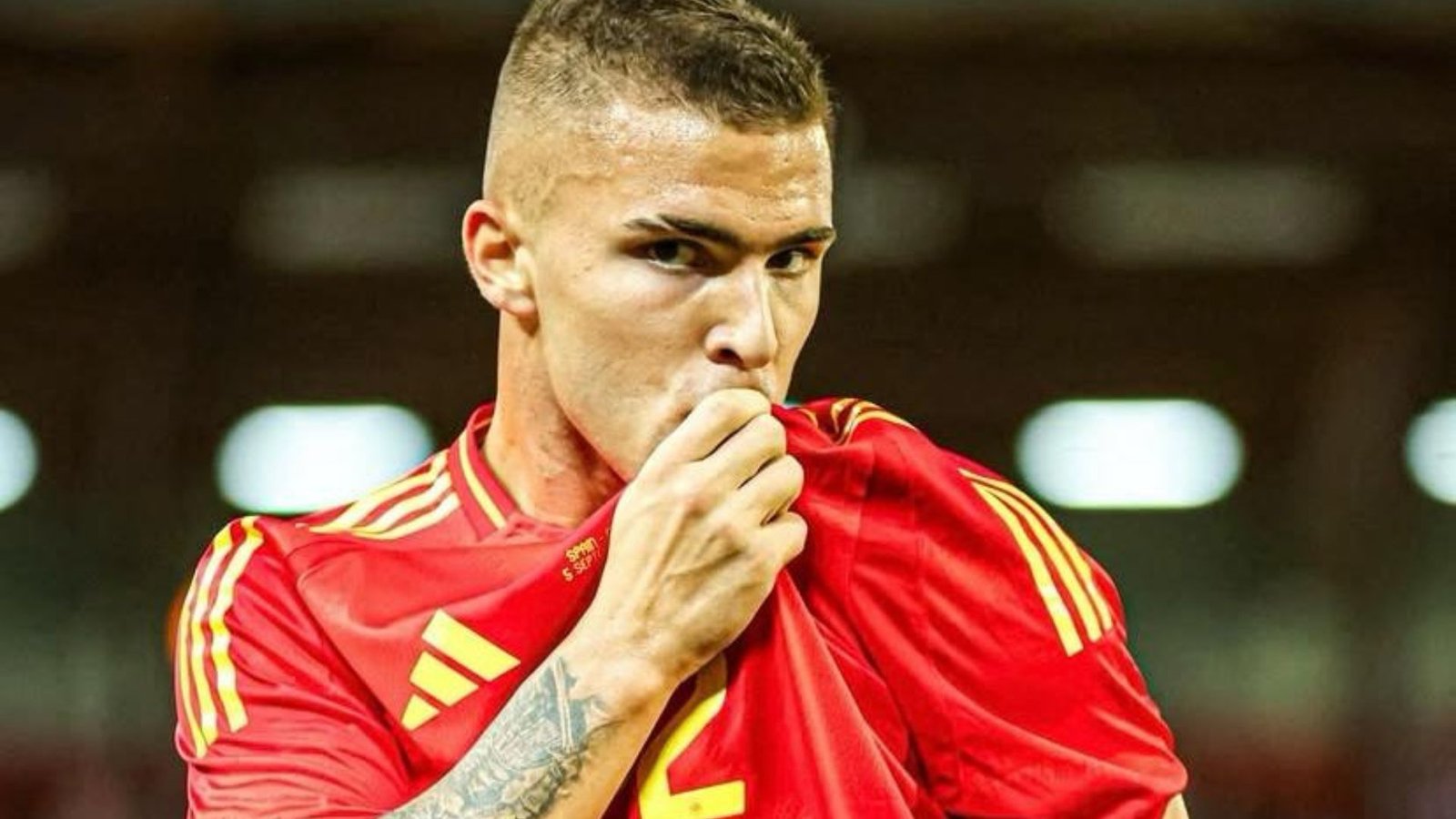 Pablo García celebra el gol anotado durante su debut con la sub21.