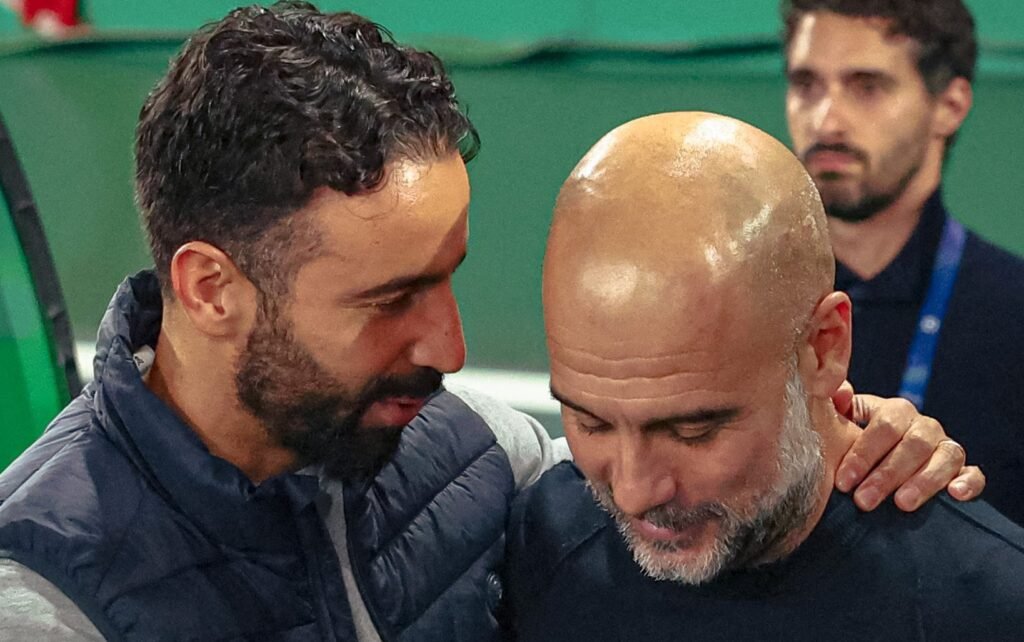 Guardiola y Amorim saludandose