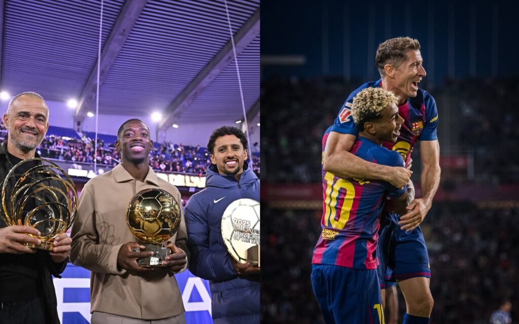 Jugadores del Barcelona y PSG