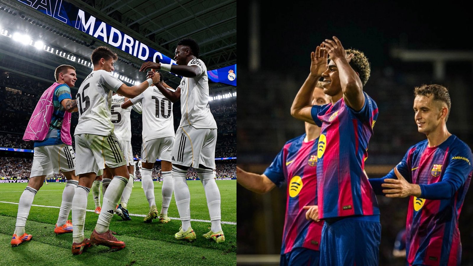 Jugadores del Real Madrid y del FC Barcelona celebrando / Via: X @FCBarcelona @realmadrid