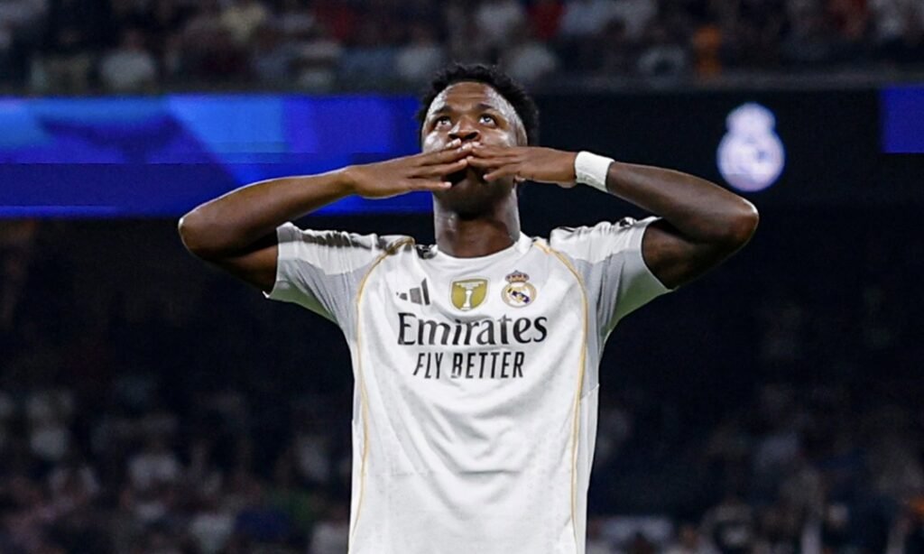 Vinícius celebrando su gol ante el Villareal / Via: X @realmadrid