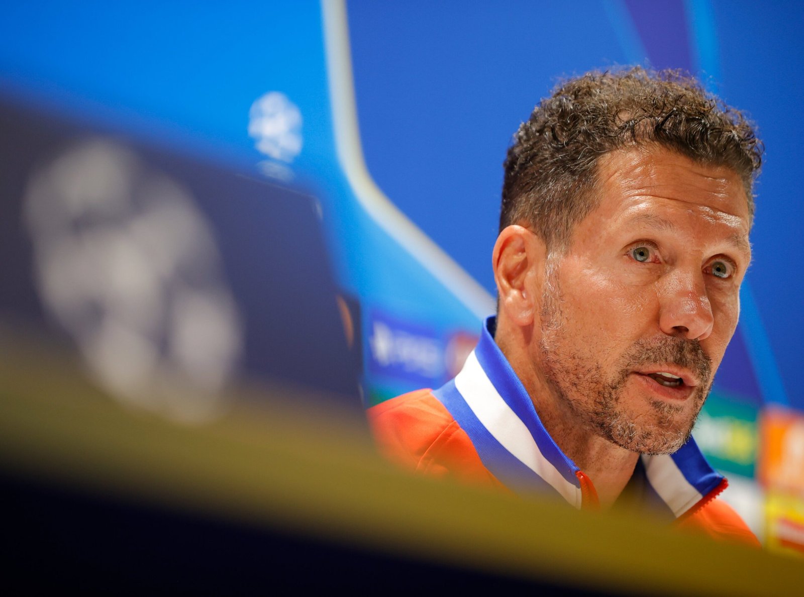 Diego Pablo Simeone durante la rueda de prensa previa al partido de Champions League entre el Atlético de Madrid y el Arsenal.