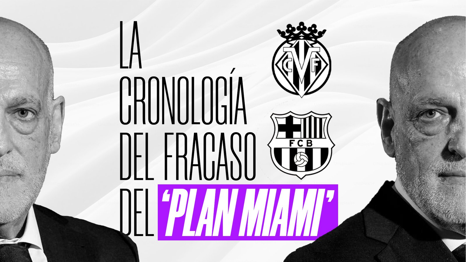 Cancelado Villarreal - Barça en Miami / Montaje Javier Tebas con los escudos de Villarreal y FC Barcelona / Elaboración propia