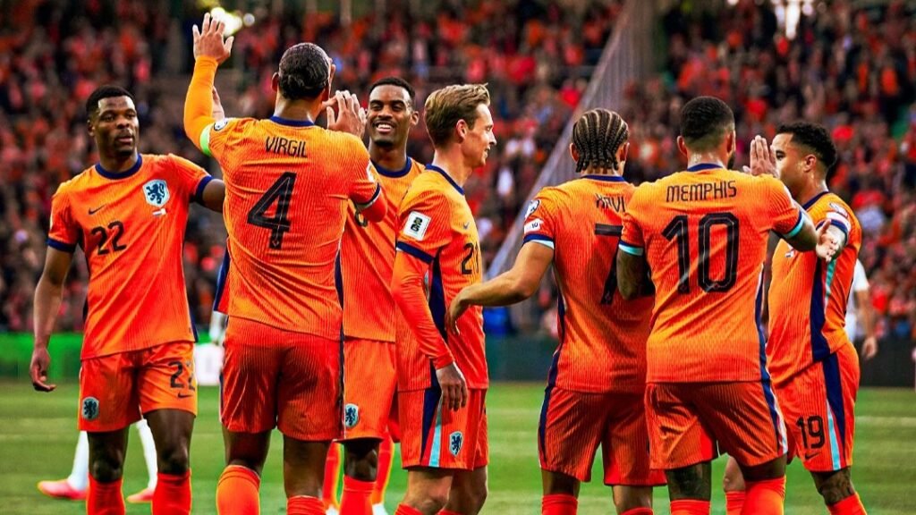 La selección de Países Bajos en un partido.