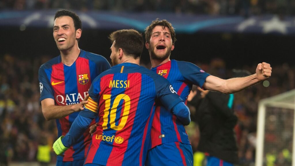 Sergi Roberto celebrando el gol de la mítica remontada