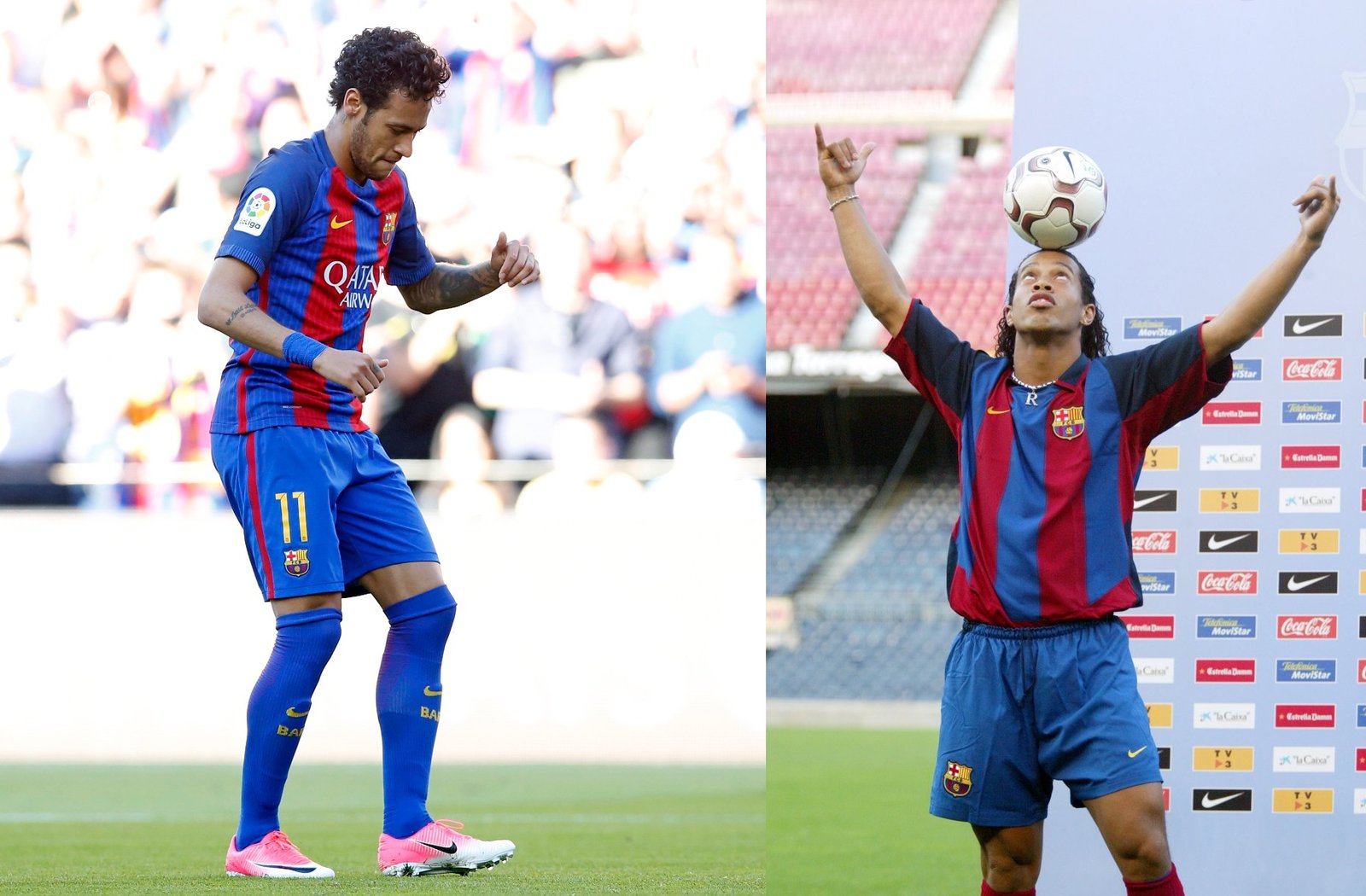 Neymar y Ronaldinho con la camiseta del Barça