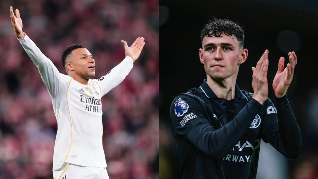 Collage de Mbappé y Foden celebrando un gol / Via: X @realmadrid @ManCity