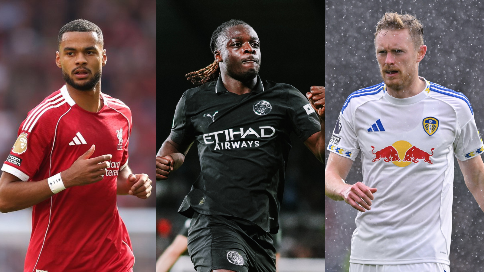 Jérémy Doku, Cody Gakpo, Sean Longstaff / Vía:@ManCity @LFC @LUFC