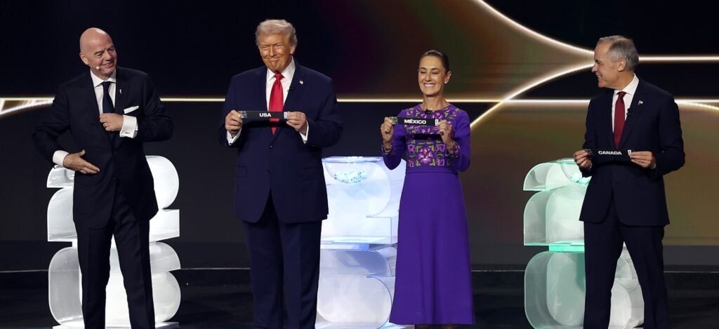 Sorteo del Mundial de la FIFA. Copa del Mundo. Gianni Infantino, Donald Trump, Claudia Sheinbaum y Mark Carney.