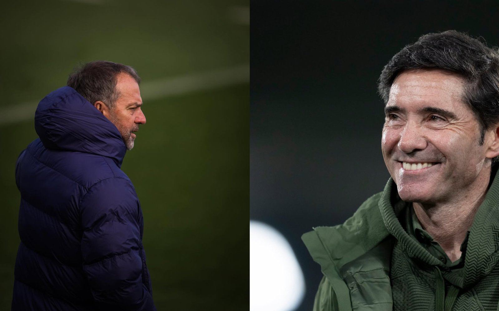 Hansi Flick y Marcelino antes del Villarreal - Barcelona