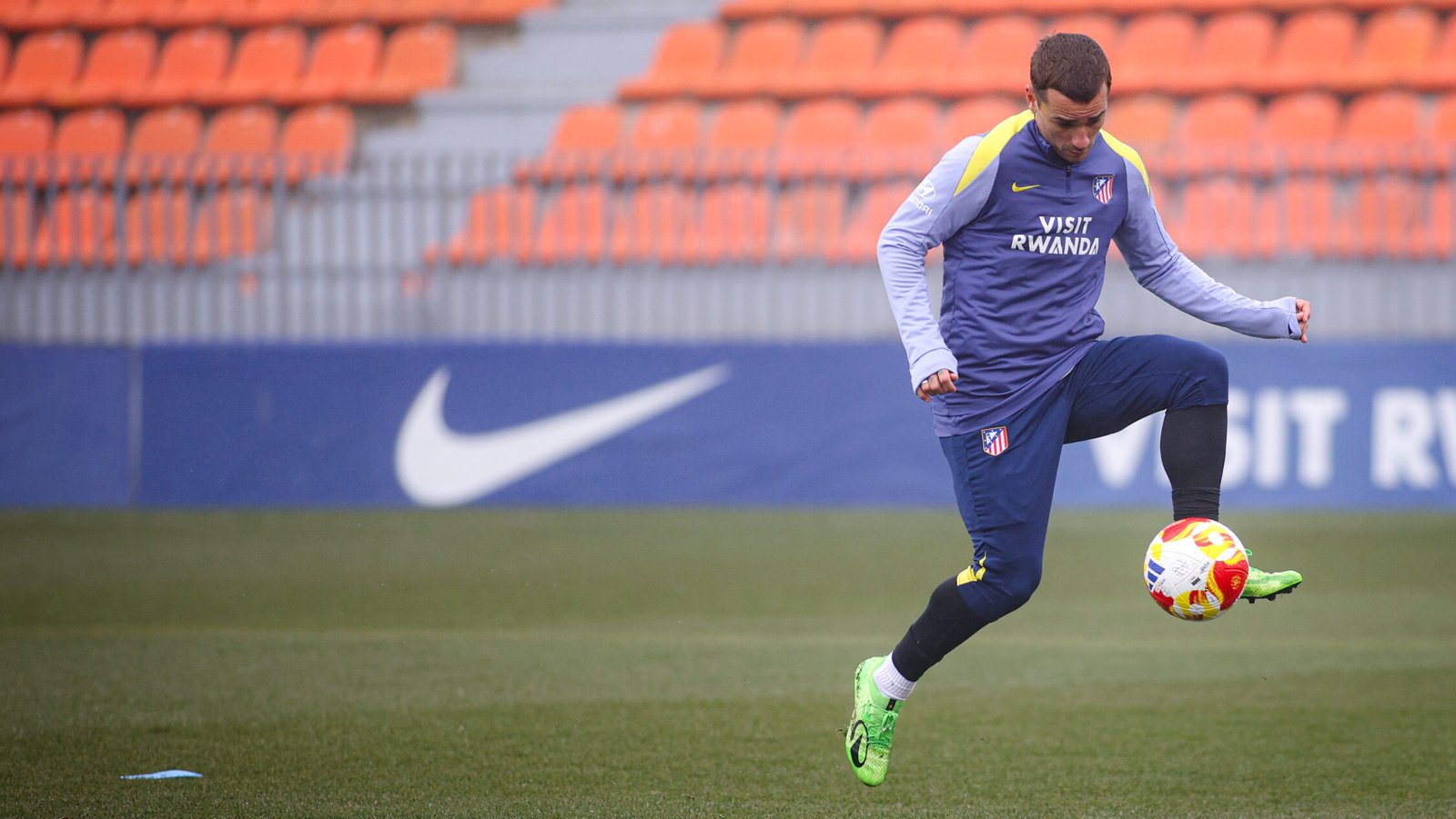 Griezmann, en el entrenamiento del Atlético de Madrid.