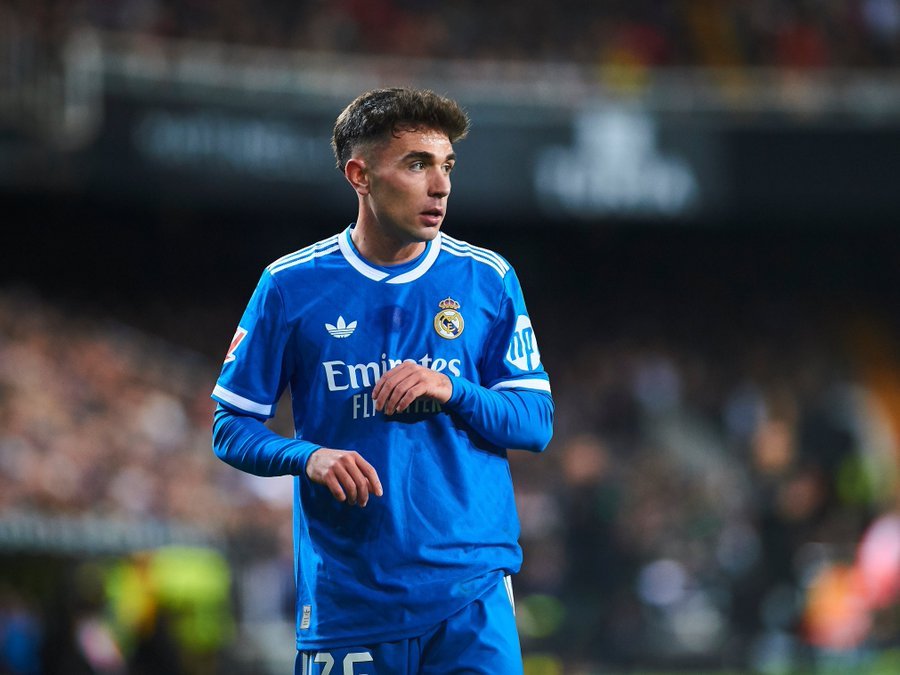 David Jiménez, en el partido ante el Valencia en Mestalla. Vía X: @RealMadrid
