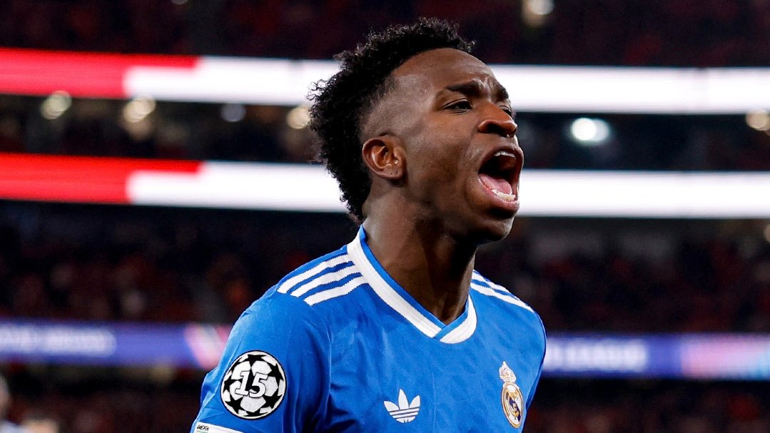 Vini celebrando el gol contra el Benfica / Via: X @realmadrid