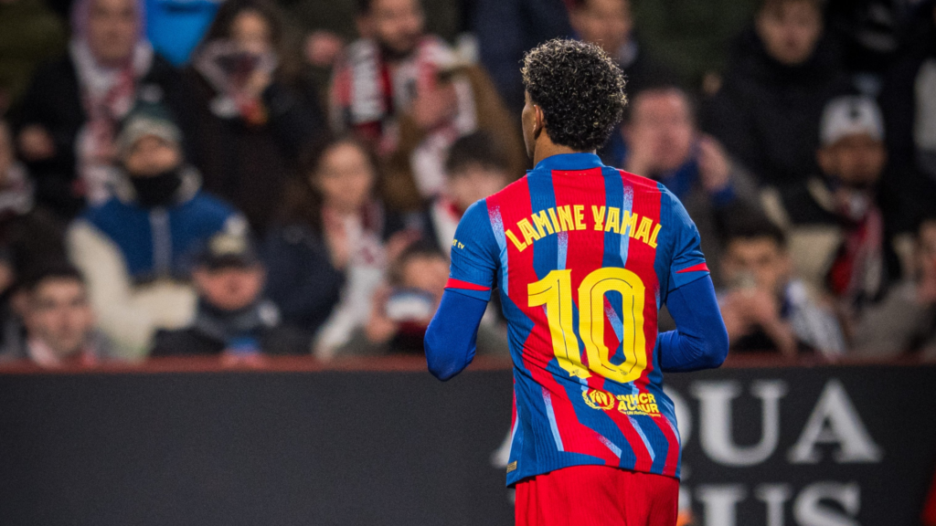 Lamine en la celebración de su gol contra el ALbacete. | Vía X: @FCBarcelona