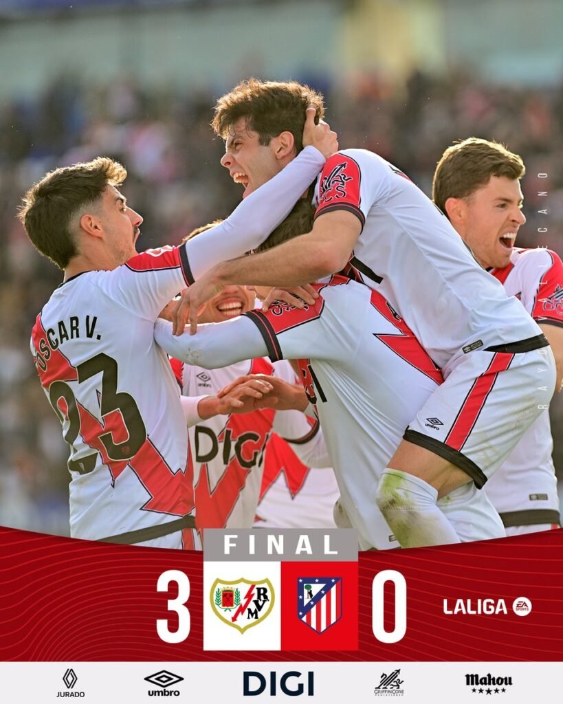 El Rayo golea 3-0 al Atlético en Butarque tras las rotaciones de Simeone y con la mente puesta en el Brujas de Champions