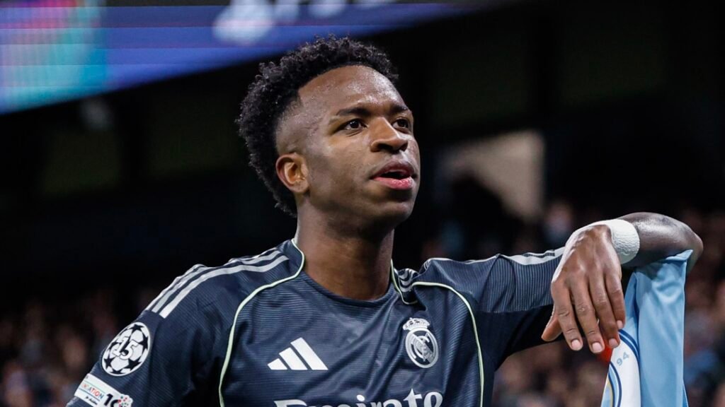 Vini celebrando su gol contra el City / Via: X @realmadrid