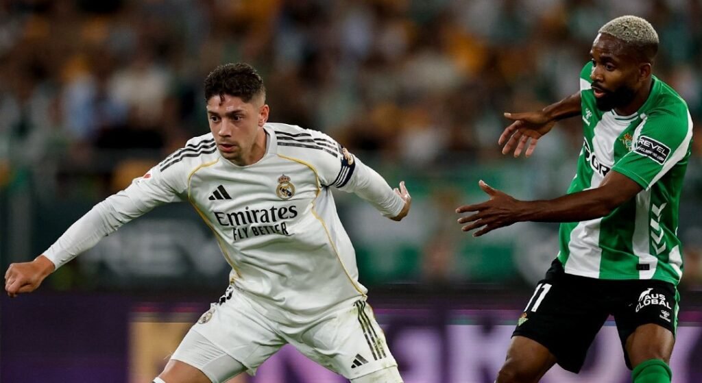 Fede Valverde durante el último partido del Real Madrid. Vía X: @Realmadrid