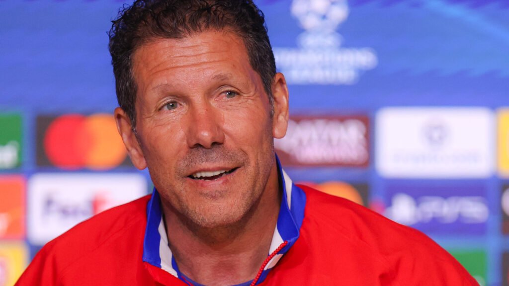 Simeone, en la rueda de prensa de Champions League.