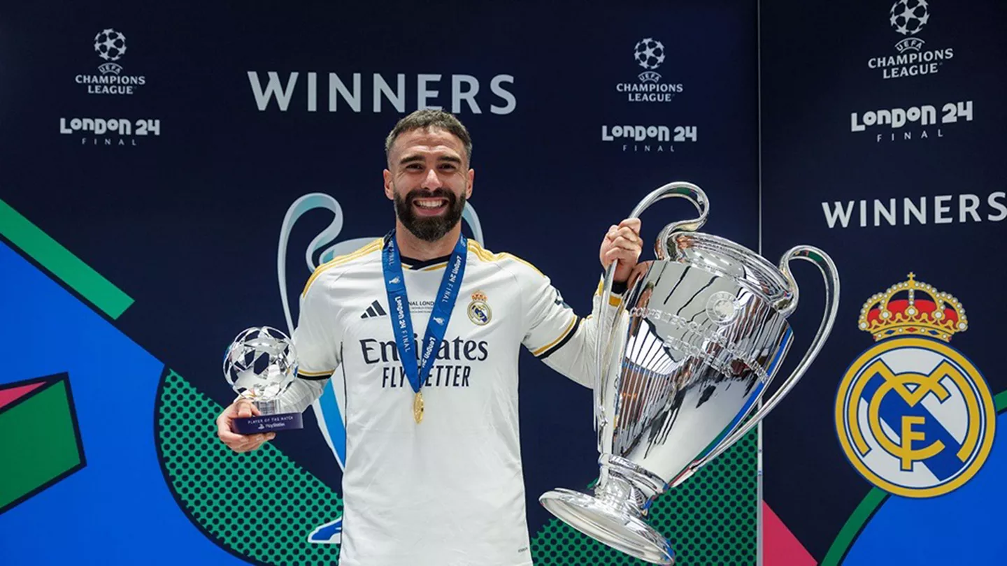 Dani Carvajal tras la final de Champions ante el Dortmund en 2024. Vía X: @Realmadrid