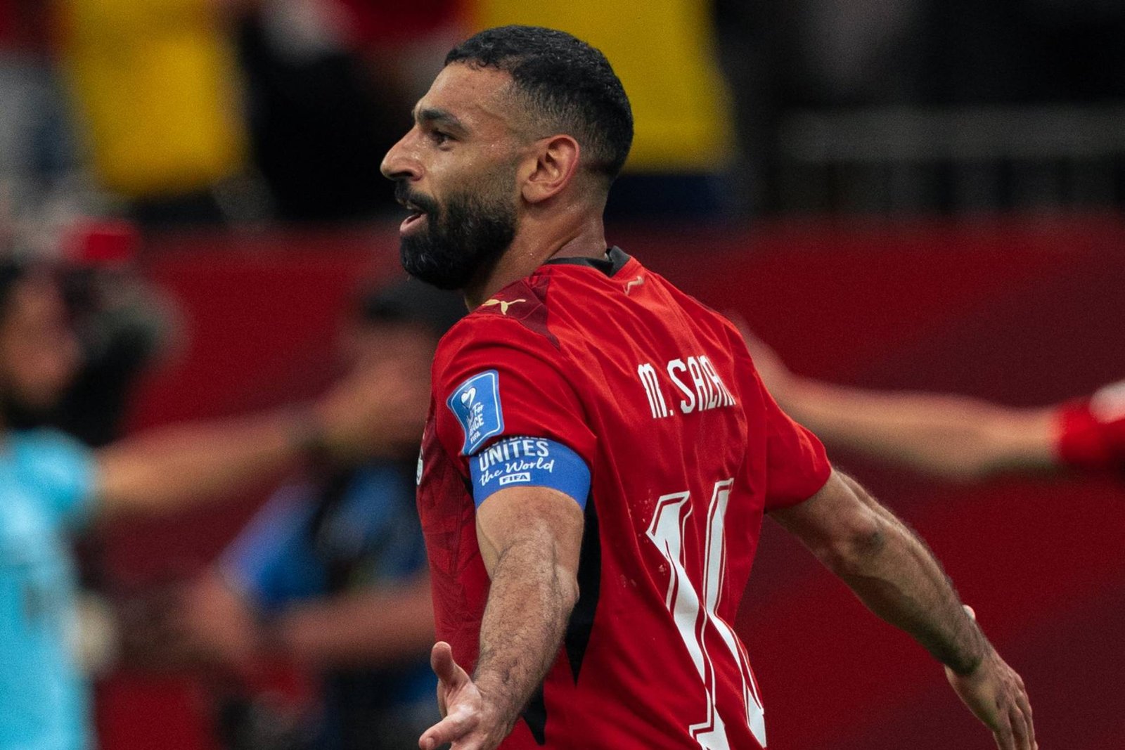 Salah celebra su gol contra Nueva Zelanda