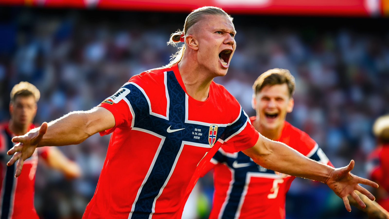 Haaland celebrando un gol en su debut mundialista. Vía: X/@ErlingHaaland